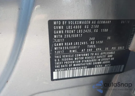 2017 Volkswagen Tiguan 2.0T Wolfsburg Edition из США, поврежденный, VIN WVGRV7AX8HW502689